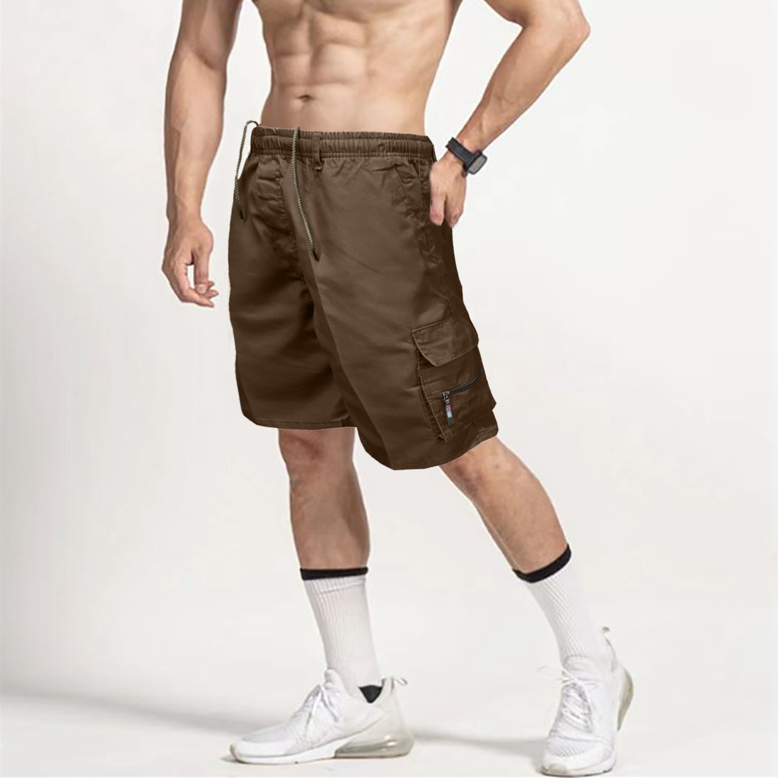 thumbnail image 2 of Pantalones cortos ligeros de senderismo para hombre - 90 % poliéster, 10 % elastano - Diseño con 6 bolsillos, tejido de secado rápido para actividades al aire libre, 2 of 4